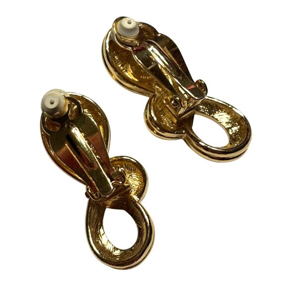 Signed Givenchy Paris New York clip on earrings gold & green stones mod 1980’s - Picture 6 of 6